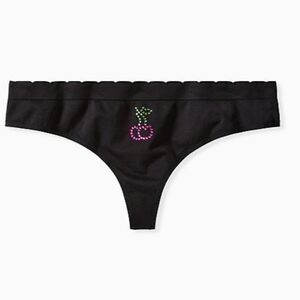 🆕🍒CHERRY RHINESTONE🍒 BLACK SEAMLESS THONG PANTY